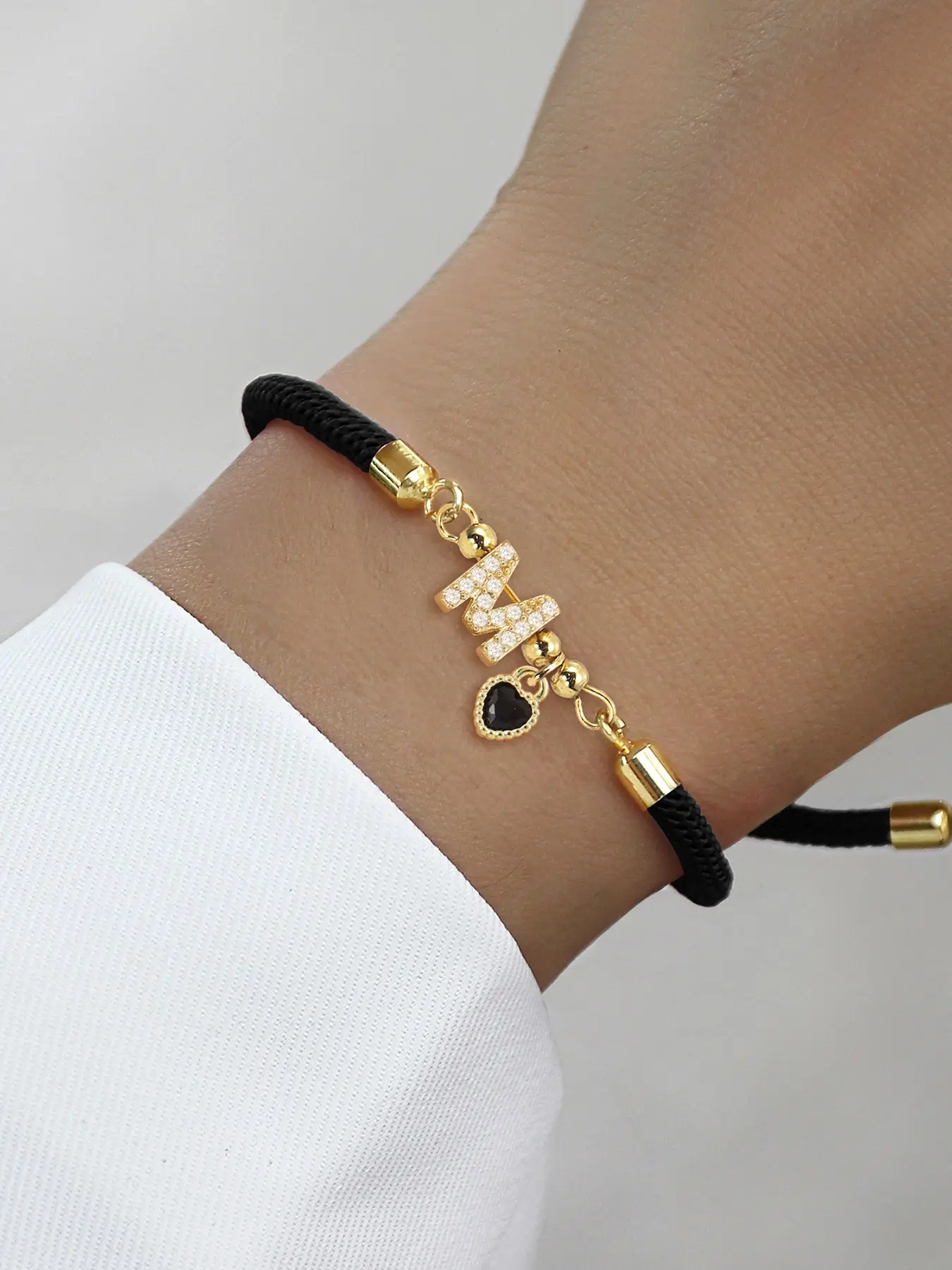 Women's Zirconia Initial Heart Crystal Bracelet With Pendant, Heart Shaped Bracelet, Adjustable Design, All-Season Casual Accessory, Heart Bracelets, Exquisite Trendy Bracelet