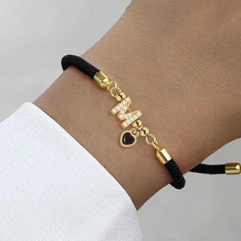 Women's Adjustable Bracelet with Zircon Heart Crystal Pendant, Casual Letter Pattern, All Seasons Jewelry, Pb20260103