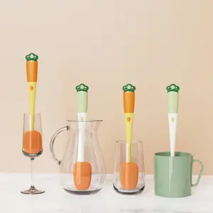 3-in-1 Carrot Cleaning Brush Set for Glasses, Bottles, Mugs & Cups - Versatile Cleaning Tool with Removable Foam Rubber Material & Comfortable Handle