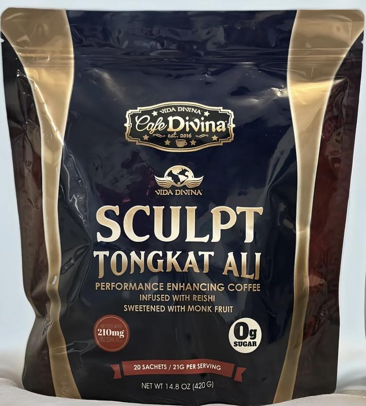 Sculpt Tongkat Ali Performance Enhancing Coffee Infused with Reishi Sweetened with Monk Fruit 210mg Reishi Spores 20 Sachets 14.8oz Beverage Antioxidant Healthy Lifestyl