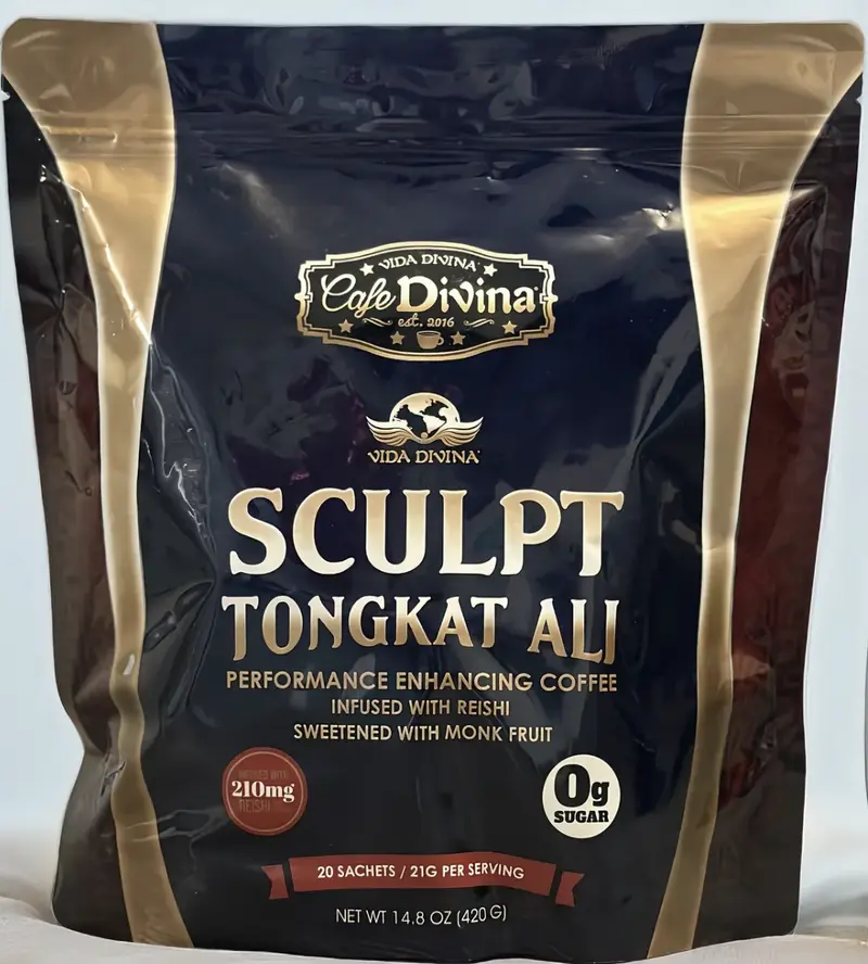 Sculpt Tongkat Ali Performance Enhancing Coffee Infused with Reishi Sweetened with Monk Fruit 210mg Reishi Spores 20 Sachets 14.8oz Beverage Antioxidant Healthy Lifestyl