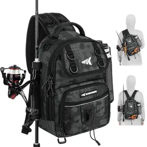 KastKing BaitSpace Fishing Sling Bag - Water Resistant Tackle Bag with Rod & Cup Holder | Crossbody Fishing Backpack for Outdoor Gear & Equipment