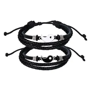 OIDEA Yin Yang Matching Couple Necklaces & Bracelets Set, Stainless Steel Adjustable Rope Bracelets, Puzzle Pendant Necklaces, Friendship Gift
