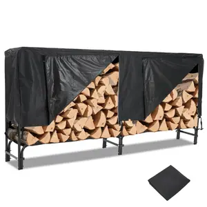 8FT Heavy Duty Log Rack with Cover - 400LB Capacity Indoor/Outdoor Firewood Storage Organizer, Durable Steel Stacker with Ventilated Design, Tool-Free Assembly, Black