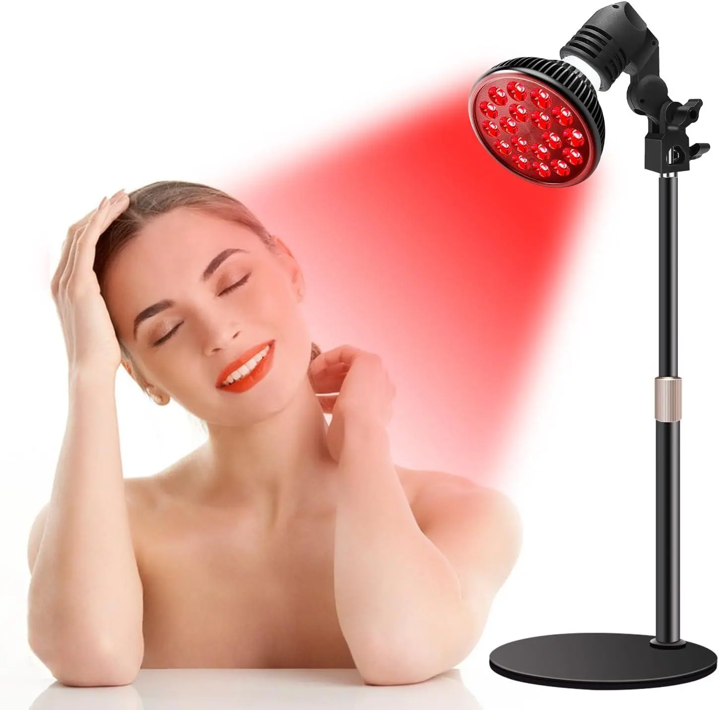 Red Light Therapy Lamp, 660Nm Red and 850Nm near Infrared LED | 18 Leds with 60° Beam Angle, E26 Base, Aluminum Desk Stand 10-16.5In, Simple On/Off Switch, for Face & Body Care at Home wolezek