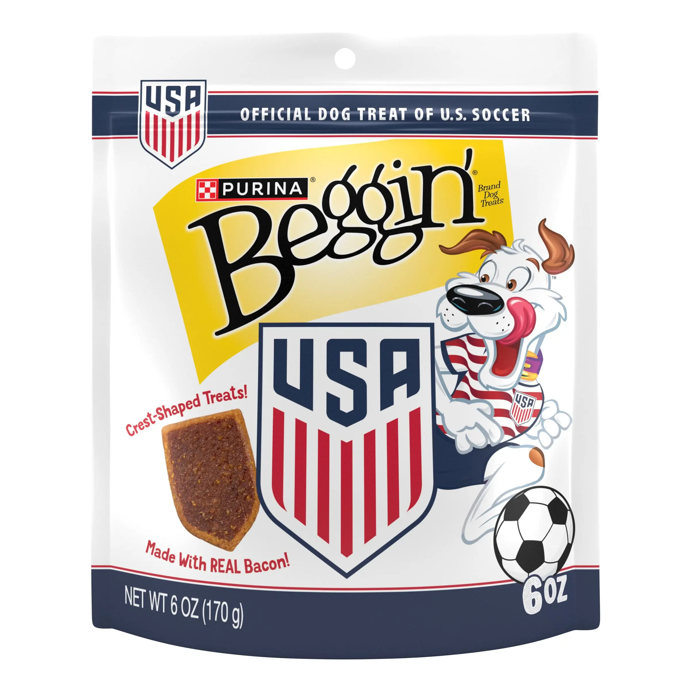 Beggin’ U.S. Soccer Crest-Shaped Treats for Dogs Made with Real Bacon - 6 oz. Pouch Beggin’ U.S. Soccer Crest-Shaped Treats for Dogs Made with Real Bacon - 6 oz. Pouch
