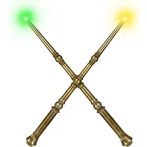 Light Up Magic Wizard Wand with Sounds & 4 Color Lights Illuminating Witch Toys for Kids Cosplay Party Birthday Gift, Golden, 2PCS