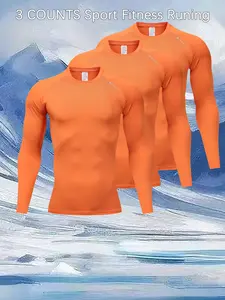 Men's Compression Long Sleeve T-Shirts, Breathable Quick-Dry Round Neck Tops, Elastic Fabric for Gym Boxing Running Cycling Hiking Sports