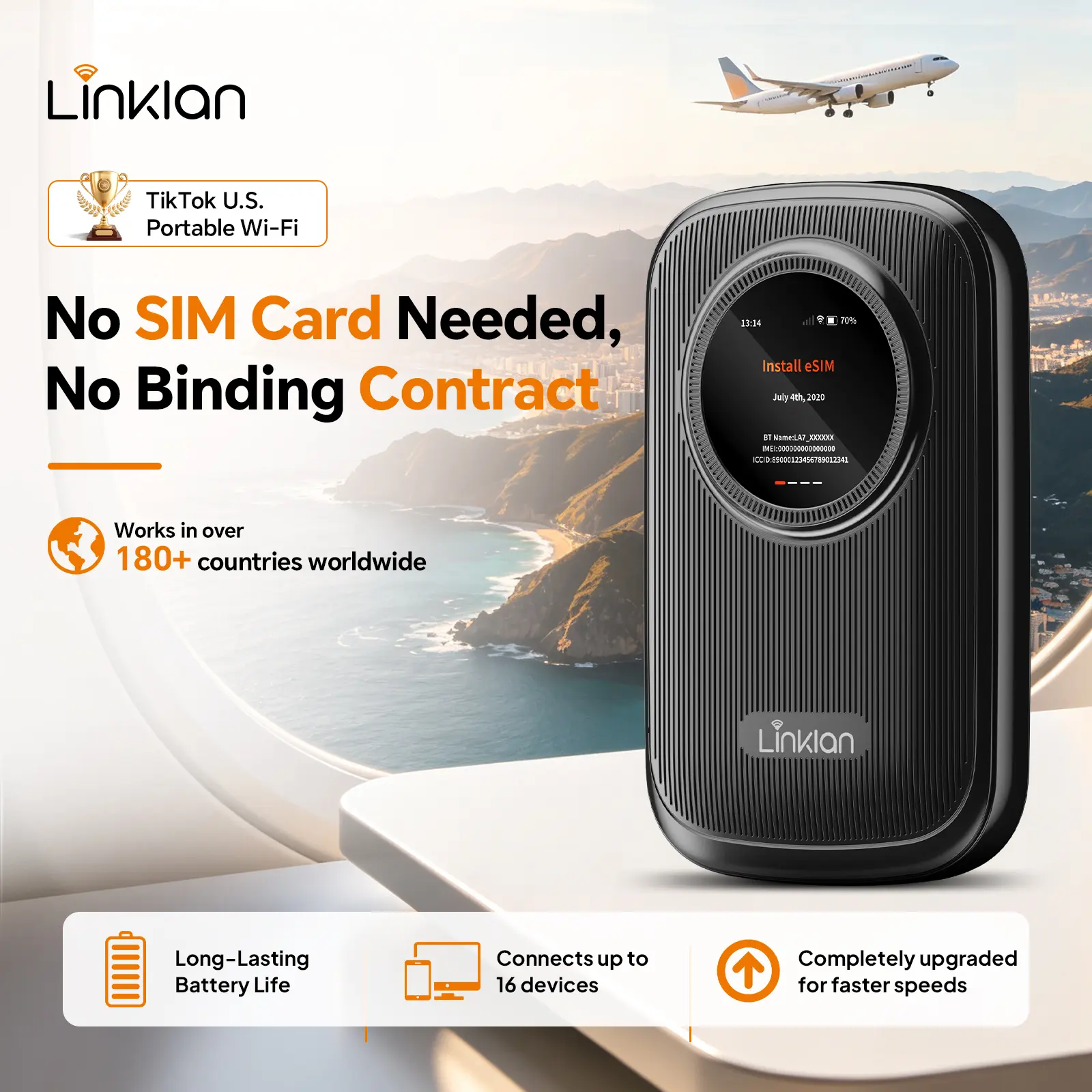 [Exclusive Deal Day] Linklan Global Portable Pocket WiFi Hotspot (Upgraded Edition), High-Speed 4G LTE Pocket Mobile Router, Supports Multiple Carriers, Portable Travel Internet for Cars and RVs [Includes 5GB of Free Data in the U.S.]