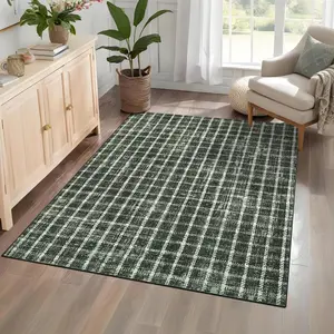 6x9 Runner Rug Washable Non Slip Kitchen Rugs Geometric Checkered Print ， Modern Throw Carpet for Home Office, Green