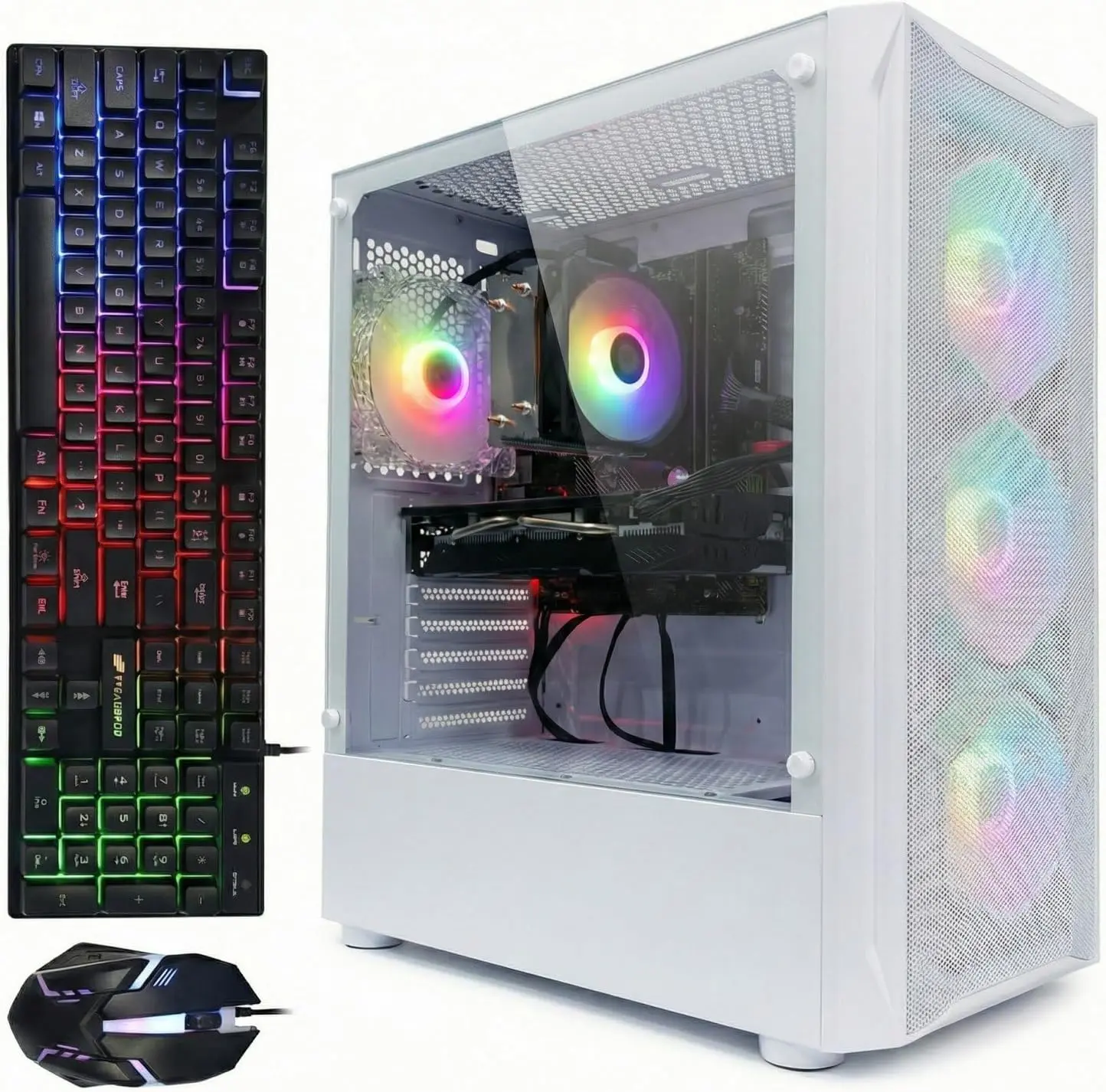 STGAubron Gaming PC Desktop Computer, Intel Core i7 up to 3.9G, Radeon RX 5600 XT 6G, 16GB RAM, 1TB SSD, 600M WiFi, BT 5.0, RGB Fan x4, Windows 11 Home