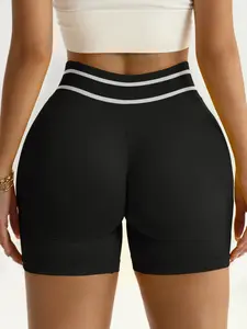 Women's Sport Yoga Shorts, High Waist Butt Lift, Comfortable and Breathable, Seamless Design, Stripe Two-Tone Women's Athletic Shorts, Workout Shorts, Cycling Shorts