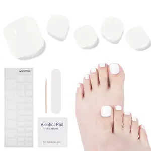 Semi Cured Gel Toenail Strips, 32 Snow White Toenail Stickers Pedicure Strips Salon Quality Nail Wraps with Nail File & Wood Stick(UV/LED Lamp Required) gelnails trips