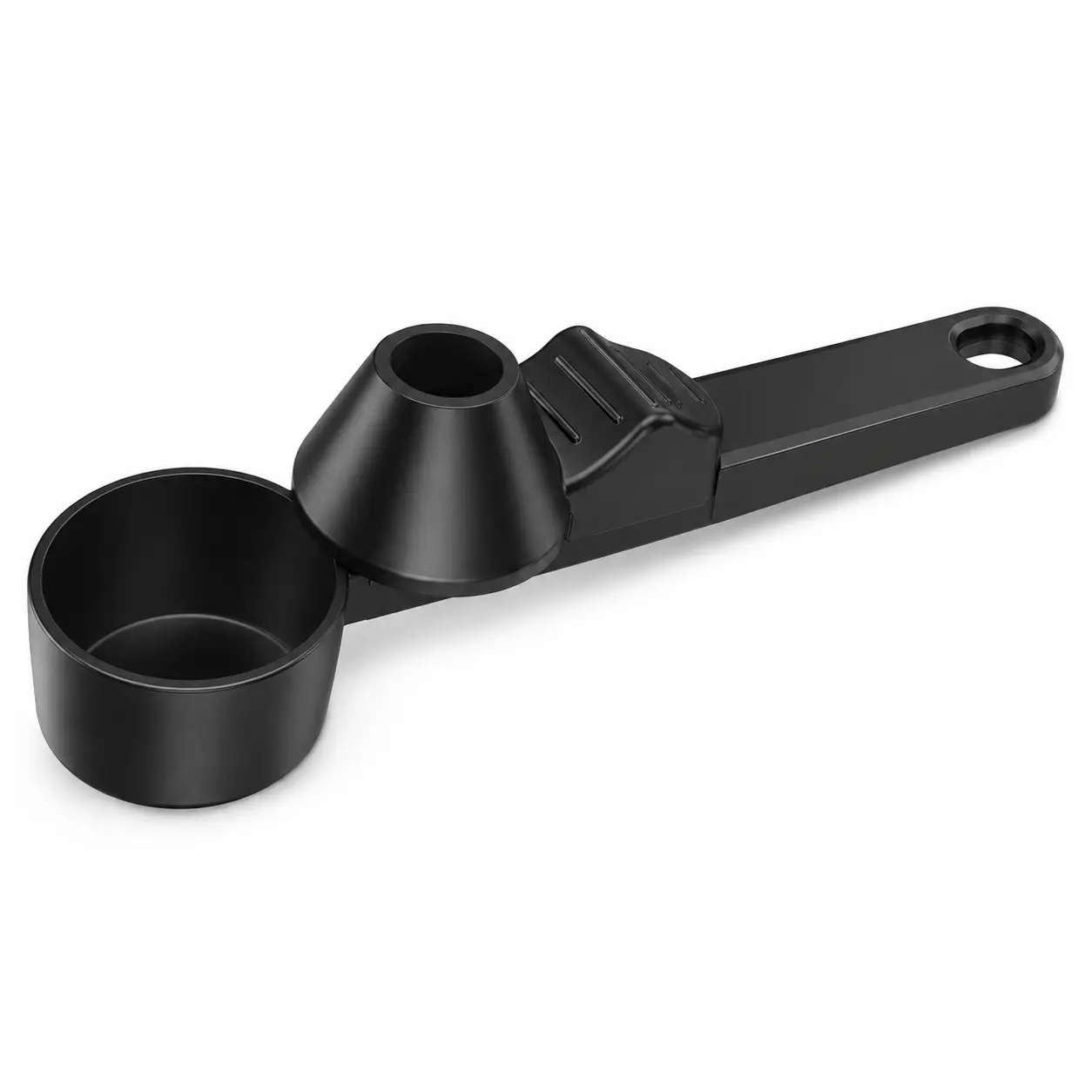 4-in-1 Powder Scoop with Funnel and Built-In Leveler, Measuring Tool for Coffee Grounds, Protein Powder, Drink Mix and Fine Seasonings, Black