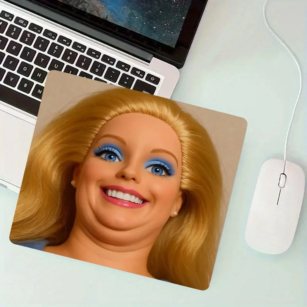 Cute Chubby Face Doll Meme Square Gaming Mouse Pad, Lockedge Anti-Slip Rubber Desk Mat, Funny Aesthetic Desktop Accessory, Computer Mouse Pad