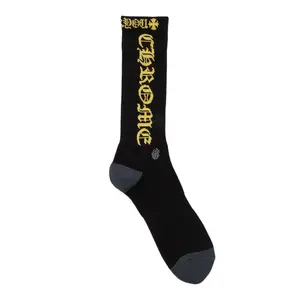 Men's Graphic Chrome Hearts CH Logo Socks, Small Size, Black and Yellow, All-Seasons Casual Menswear Socks