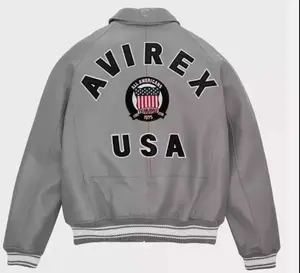 Mens Avirex Genuine Sheep Leather Bomber Jacket American Flight Leather Jacket