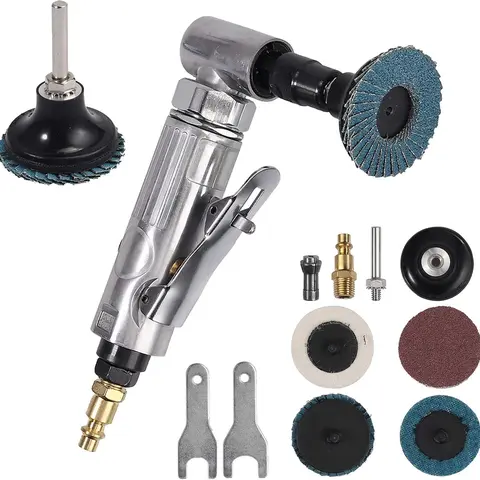 EYPINS 1/4" 90-Degree Heavy-Duty Low Vibration Ceramic Air Right Angle Die Grinder - 20000 RPM Alloy Body Power Tool Set with 4 Discs, Work Gloves, Hearing Protection, Easy Operation & Durability for Deburring, DIY Build
