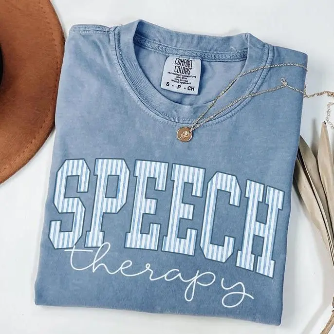 Comfort Colors Speech Therapy T-Shirt, Speech Language Pathologist T-Shirt, Speech Therapist Coastal Stripes T-Shirt, SLP SLPA AAC Speech Therapy Assistant Gift
