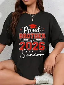 100% Cotton Unisex Senior 2026 Proud Brother of a 2026 Senior Graduate T-Shirt Vingate Printed Casual Round Neck T shirt