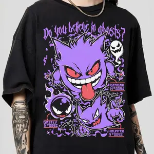 Gengar Ghastly Graphic T-Shirt, Ghost Type element Silhouette, Video Game T-Shirt, Pokemon Japanese Anime, Gift For Anime Fan