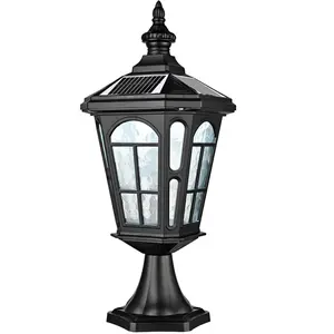 HOLKIRT Solar Post Light Outdoor Solar Cap Light Exterior 4-Color LED Wireless Post Lantern with Romote, IP54 Waterproof Pier Outdoor Light Wire-Free for Porch Fence Garden Courtyard
