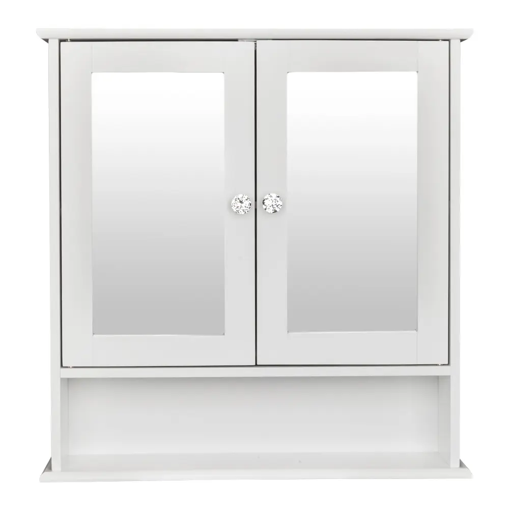 White Wall-Mounted Double Door Mirror Bathroom Storage Cupboard, Waterproof MDF Cabinet with Cosmetics & Shaving Shelf, Space-Saving Home Bathroom Supply