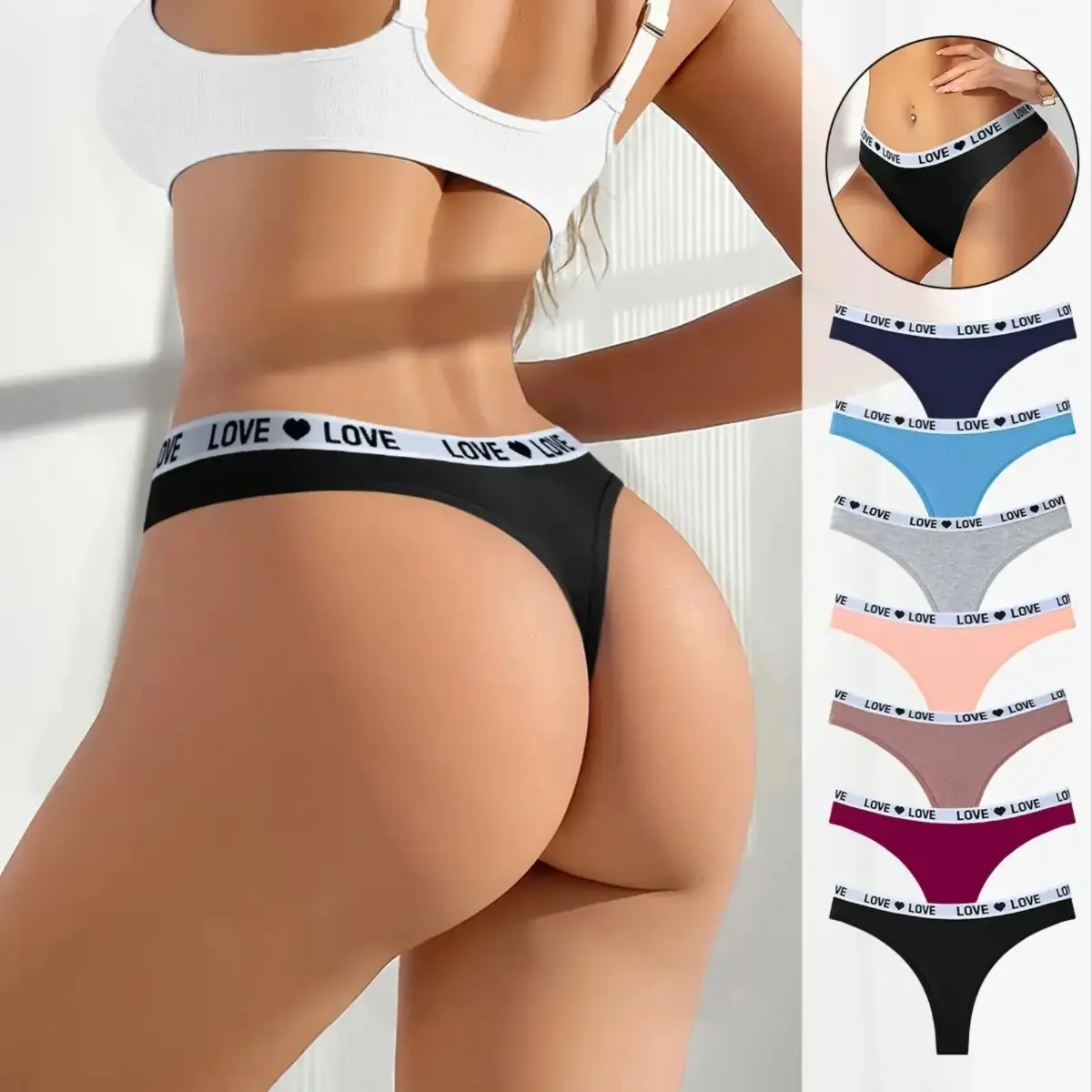 Women’s 7 Pack Low Waist Thong Panties – Cotton Spandex Breathable Underwear