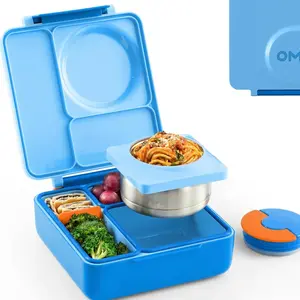 Bento Box for Kids - Insulated Bento Lunch Box with Leak Proof Vacuum Insulated Food Jar - 3 Compartments, Two Temperature Zones (Blue Sky)