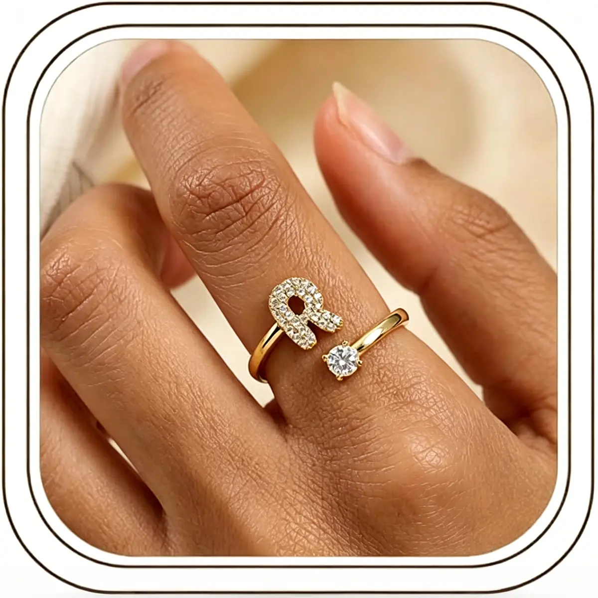 Pick Her Initial! Mothers Day Gifts Initial Bubble Rings for Women Girls - 14K Gold Plated Adjustable Letter Rings Mothers Day Gifts for Mom Women Teen Girl Gift