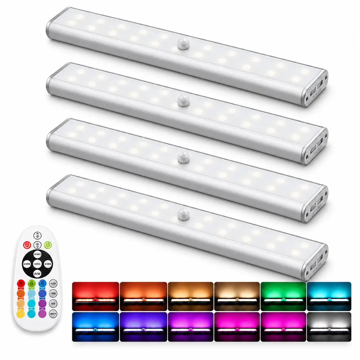 Diomart Rechargeable RGB Under-Cabinet Lights - Cordless Magnetic with Remote,, Dimmable Touch Control, 30/45/60-Min Timer, Closet Lighting Fixture