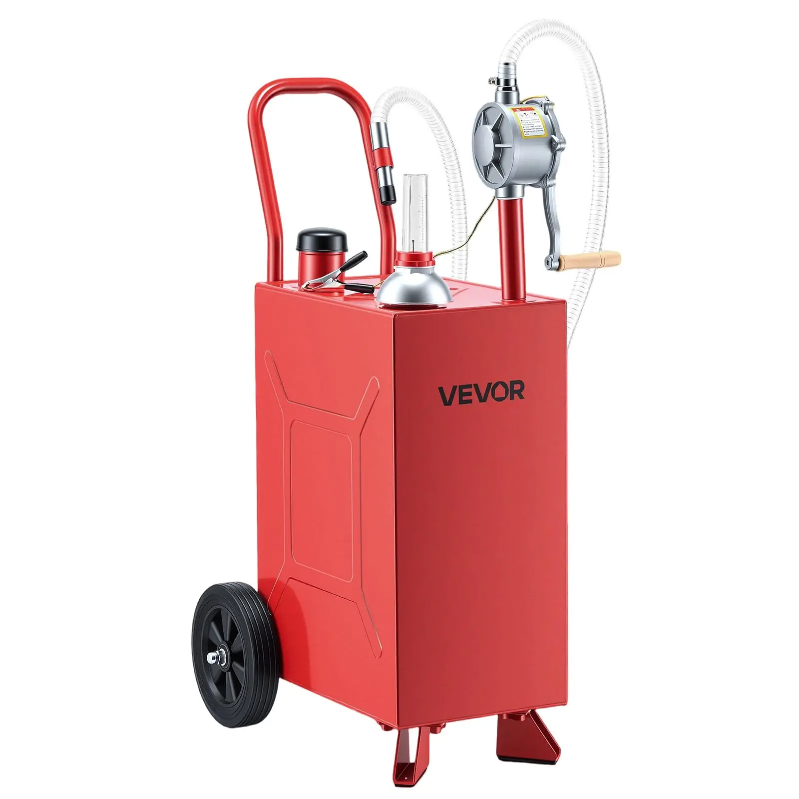 【BackToSchool】VEVOR 15 Gallon Fuel Gas Caddy, Carbon Steel, Portable Fuel Transfer Storage Tank with Manual Pump & Rolling Wheels, Gasoline Diesel Can Container, for Cars, Lawn Mowers, ATVs, Boats, Motorcycles, Red