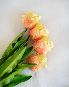 17'' Peach Faux Tulip Stem, Real Touch Apricot Pink Tulip, Ruffled Parrot Tulip, Wedding Decor, Table Home Decor Centerpiece,DIY Flower Gift
