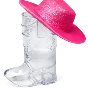 Western Disco Boot Shot Glasses w/ Glitter Hat – Mini Cowboy Boot Cups 5 Pack