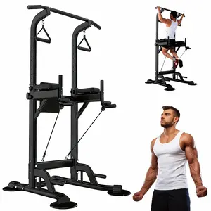 LEASBAR Power Tower Pull Up Bar Stand, Adjustable Height Pull Up Dip Station Workout Equipment Multi-Function Strength Training Exercise Equipment 330LBS for Men Women Home Gym
