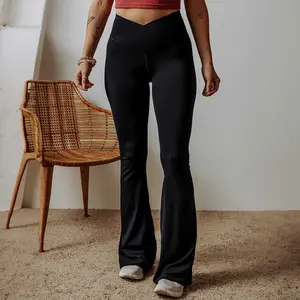 Black V Shape High Waist Flared Leggings