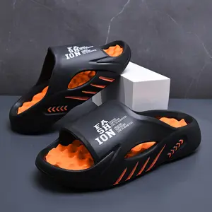 Men's Sport Slide Sandals with Soft Cushion Sole Shock-Absorbing Cloud Slides for Gym Beach or Daily Wear Casual Massage-Sole Slippers Christmas Gift for Dad Black Letter Print Walking Shoes Footwear
