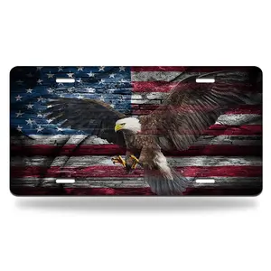 Retro American Flag Bald Eagle Metal Car Plate Decorative Aluminum License Plate Tag Sig, 12" x 6" Aluminum Vanity Tag for US Vehicles - Car Accessories