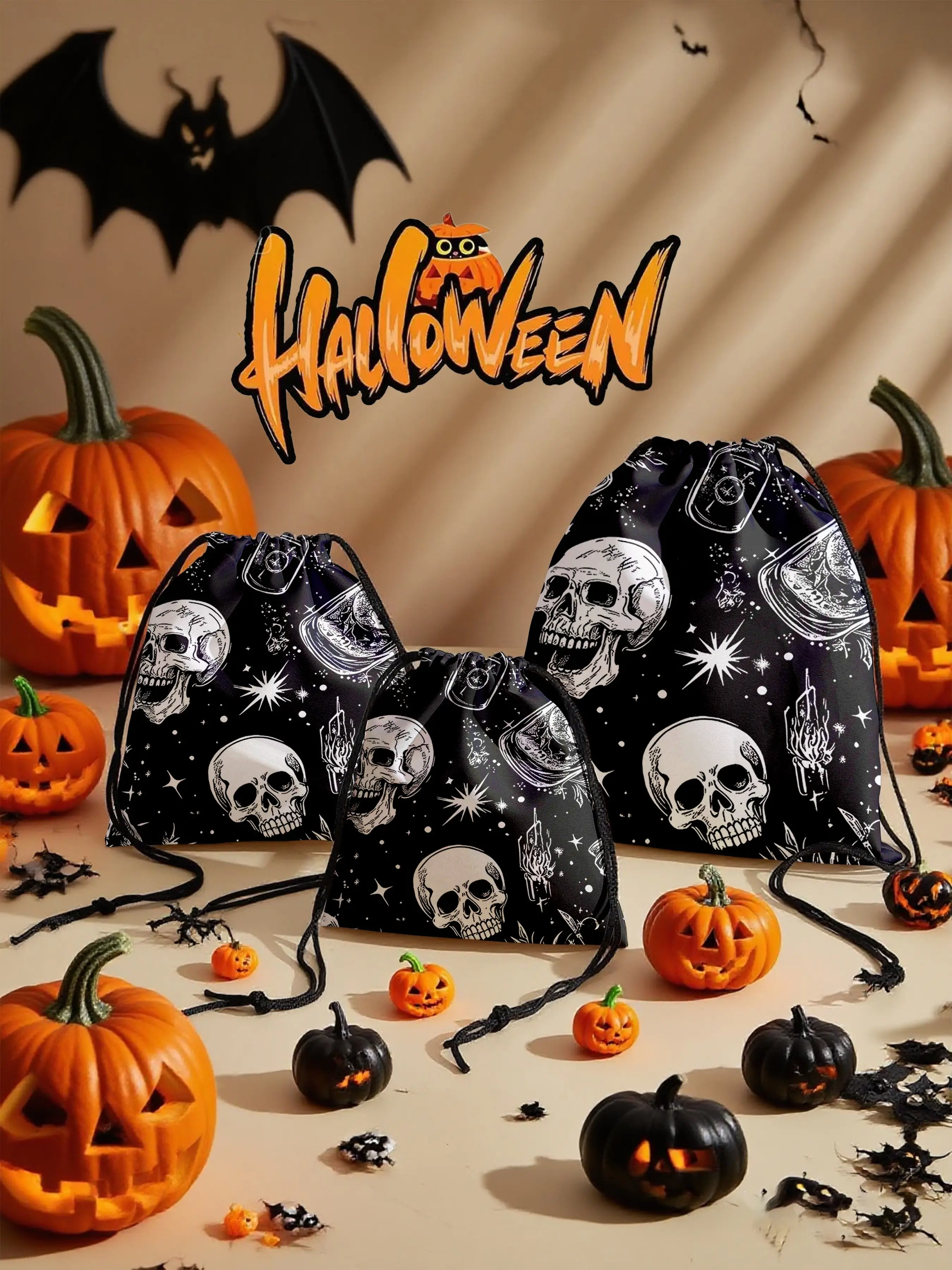 Skull Pattern Drawstring Bag, Multi-Purpose Storage Bag, Portable Travel Dustproof Bag, Mommy Diaper Bag, Jewelry Cosmetic Gift Bag