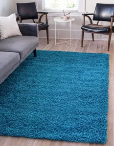 Unique Loom Solo Solid Shag Collection Modern Plush Turquoise Rectangle (2' x 3')