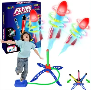 Rocket Launcher for Kids, 6 Rockets (includes 2 glowing rockets) - Fun Backyard & Outdoor Kids Toys, Rocket Toys, Gifts for Boys & Girls - High Flying Toy Foam Blaster Set - Multi-Player Adjustable Launch Stand