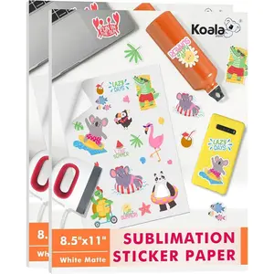 Koala Sublimation Sticker Paper Matte White Waterproof Vinyl 8.5x11 inch 25 Sheets, 2 Packs Total 50 Sheets Quick Dry Vivid Colors Holds Ink well
