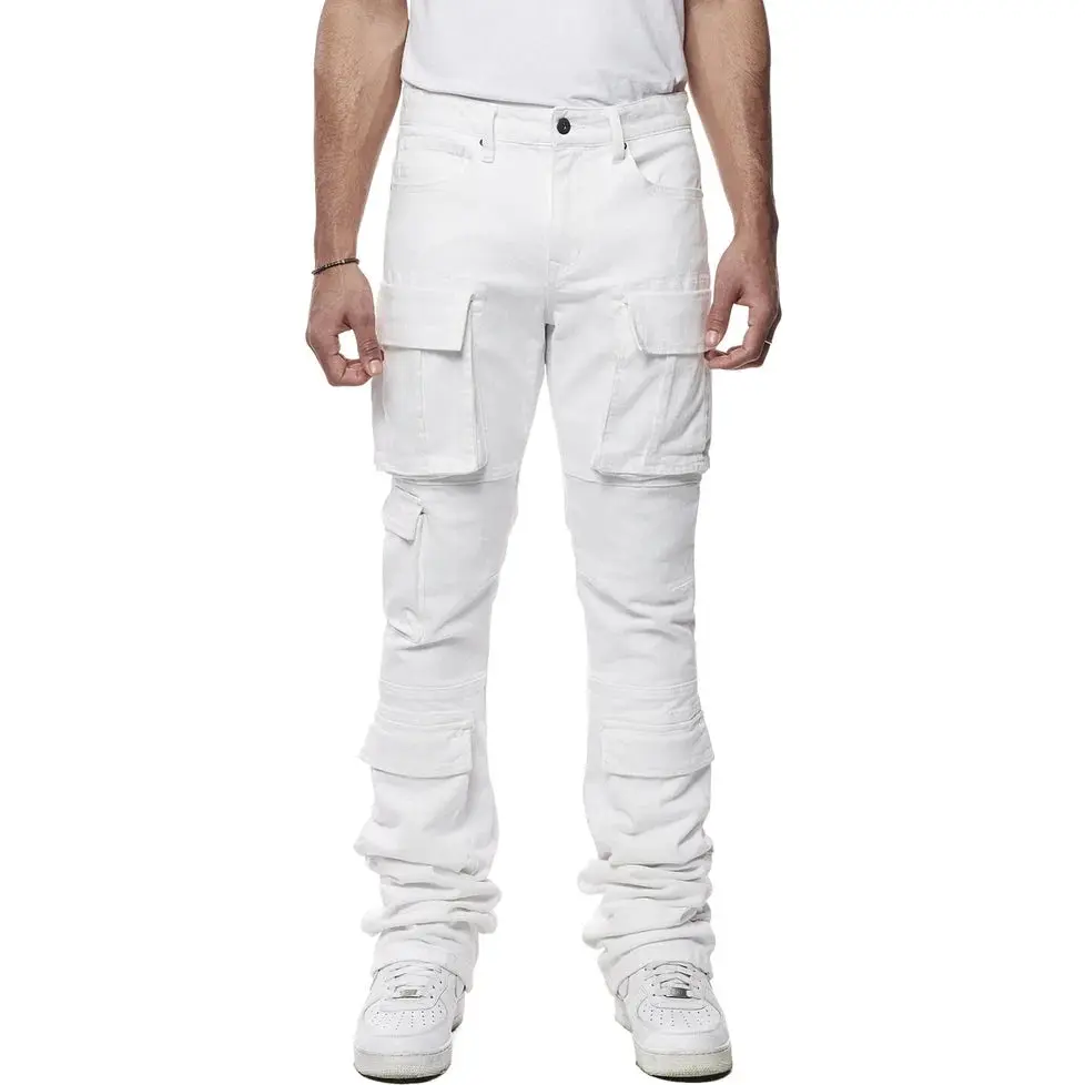 Men's Smoke Rise Stacked Utility Multi Pocket Cargo Jeans White