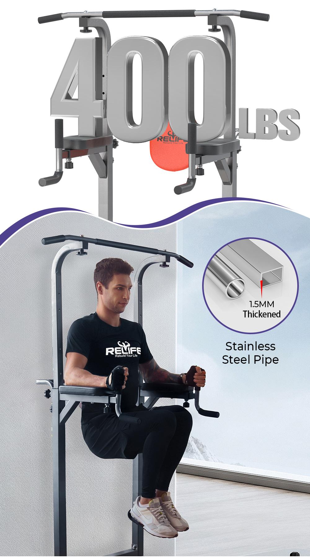 RelifeSports 2026 Power Tower Dip Station Pull-Up Push-Up Station Multi-Function Home Gym Strength Training Fitness Equipment 400LBS Workout Machine