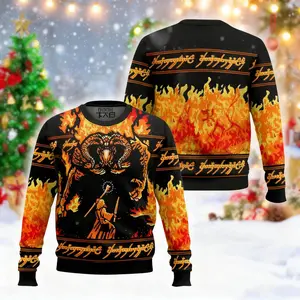 You Shall Not Pass Ugly Christmas Jumper, Gandalf Balrog Sweater, Fire Demon Fantasy Gift, Middle Earth Fan Holiday Crewneck, Movie Shirt