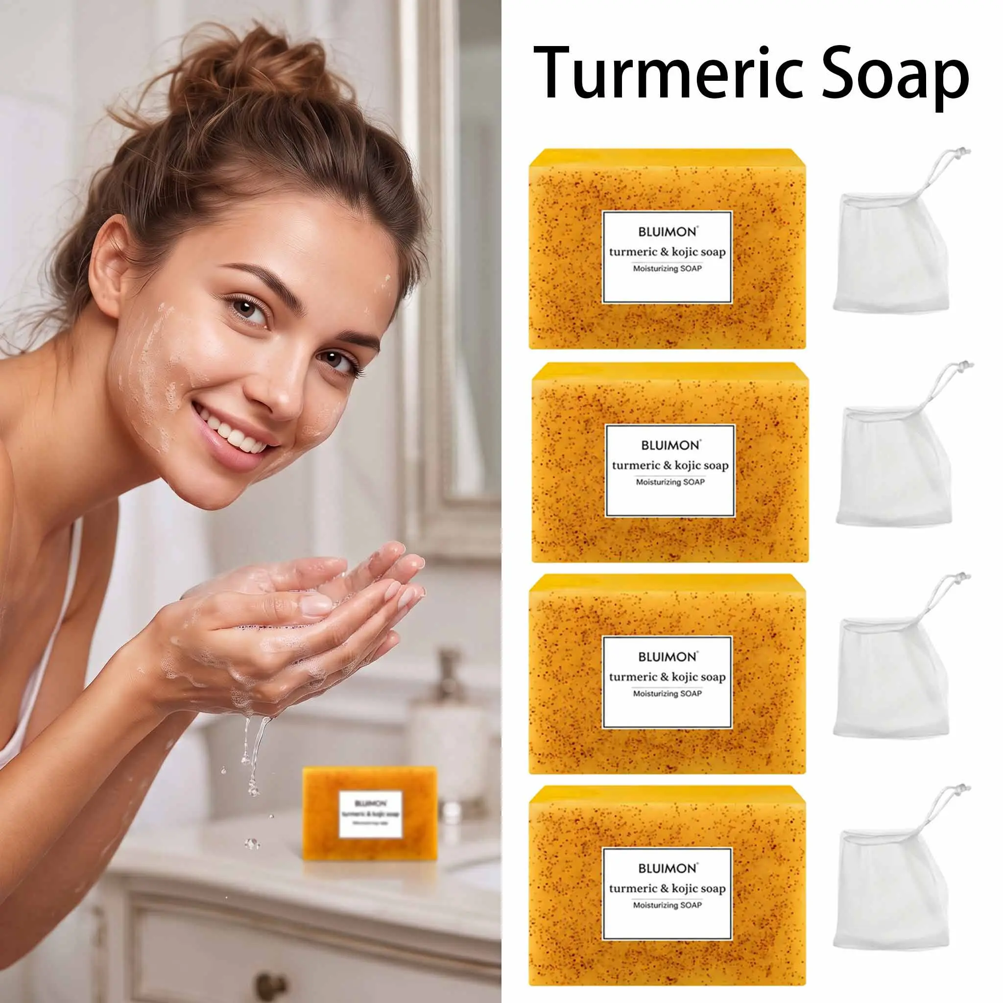 Lemon Turmeric Kojic Soap Fragrance , Gentle Exfoliating Botanical Cleanser, Creamy Lather Face & Body Wash for Men Women All Skin Types, Daily Skincare Cleansing Bar