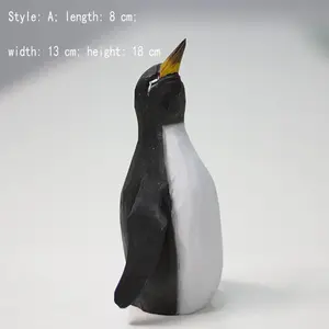 Wooden Penguin Statue, Animal, Nature Statue Arctic Seabird Miniature Handmade Wooden Art Decoy Mini Carved Small Animal Collection