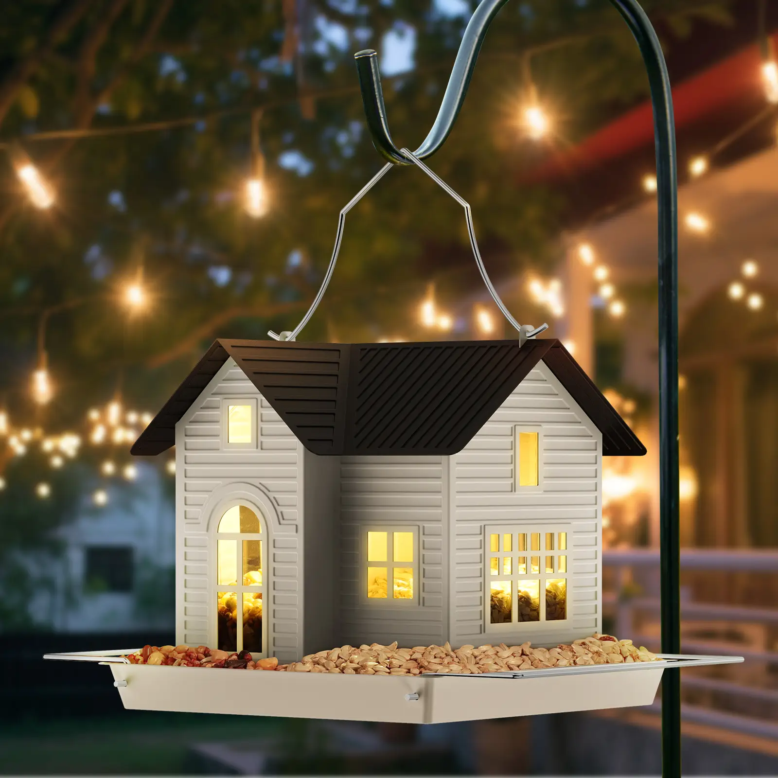 MrCrafts Solar Bird Feeder - Hanging Metal Bird House feeder with Solar Lights, Outdoor Solar Lantern, Garden Decor for Outside, Unique Gifts for Mom,