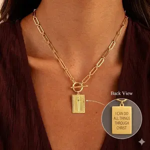 Greenish Spring Charm Outdoorfun Cross Choker Necklace for Women, Back engraved with Jesus’ blessing message Thick Chunky Paperclip Chain Hip Hop Necklace Unisex Jewelry, Cuban Link Chain for Women Trendy Fashion jewelry gifts For Easter