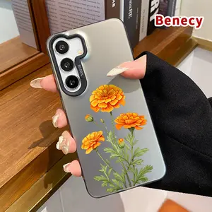 Orange Marigold Pattern Phone Case Compatible with Galaxy S23 Ultra S24 Plus S25 S22+ Shockproof Drop Protection Durable PC Smartphone Cover Cellphone Protective